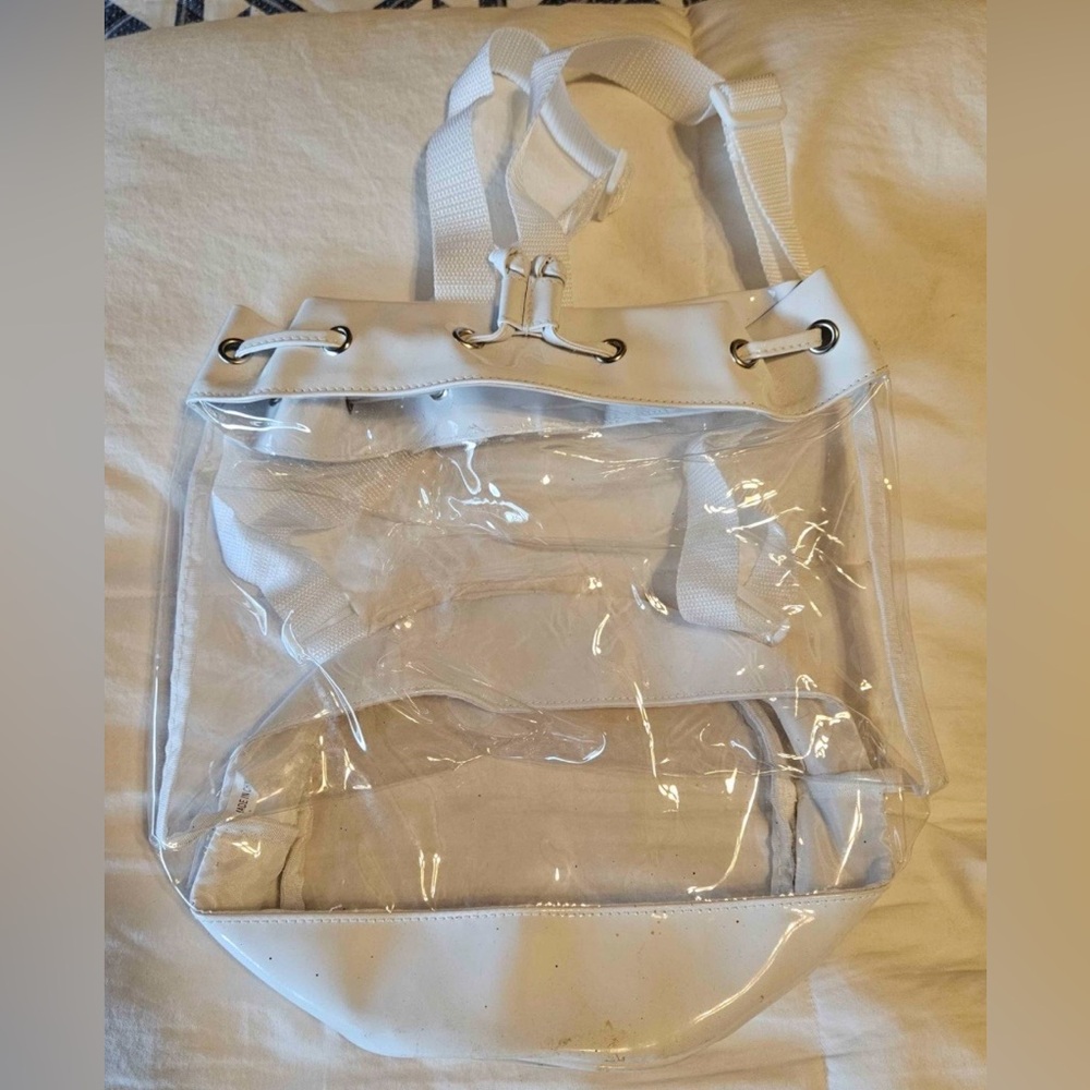 Clear White Bucket Drawstring Tote Bag - Picture 2 of 3